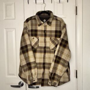 Weatherproof Men's 2XL Plaid Flannel Sherpa Lined Button-Up Shirt Brown Beige